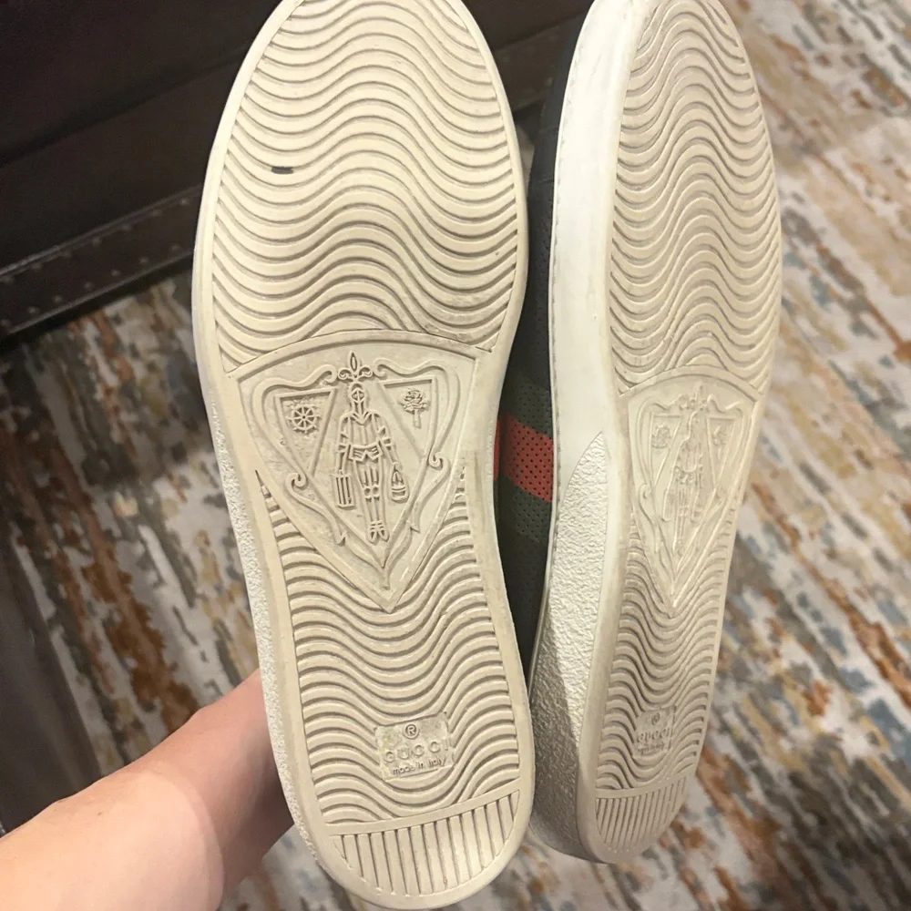 Gucci Black Leather Sneakers with Green and Red Web Stripe